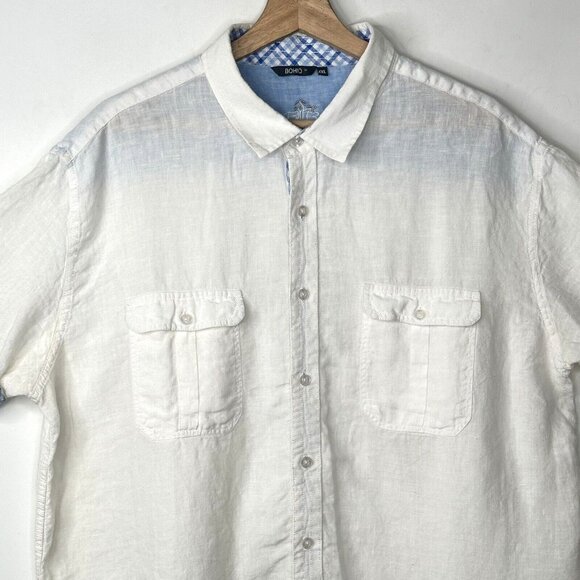 Bohio Mens Shirt Linen Beach Camp Button Up Short Sleeve Casual White Size 2XL - Picture 3 of 11